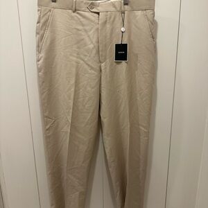 Alfani Men's Beige Dress Pants 100% Wool - Classic Flat Front